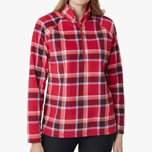 Eddie Bauer Tops - Eddie Bauer Ultra Soft Fleece 1/4 Zip Pullover Top Dark Berry Plaid L